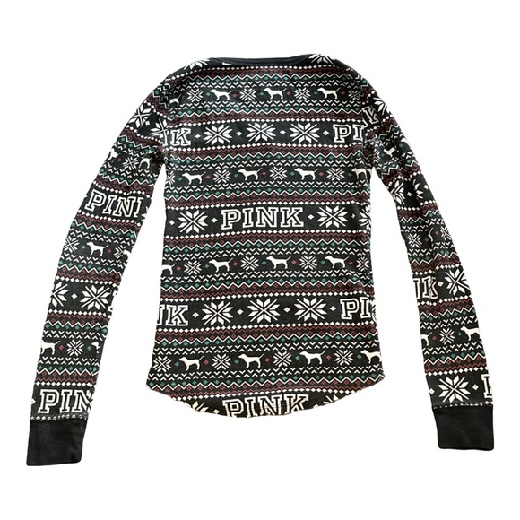 PINK BY VS women's christmas themed graphic waffleknit top, size XS. - Picture 3 of 3